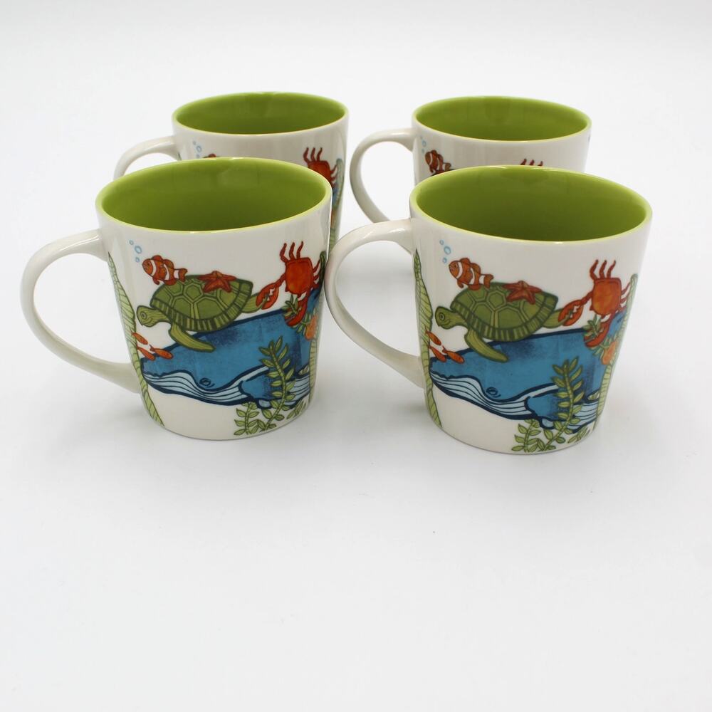 Starbucks Coffee Mugs Set of 4 Sea Life Turtle Whale Crab Submarine 2010